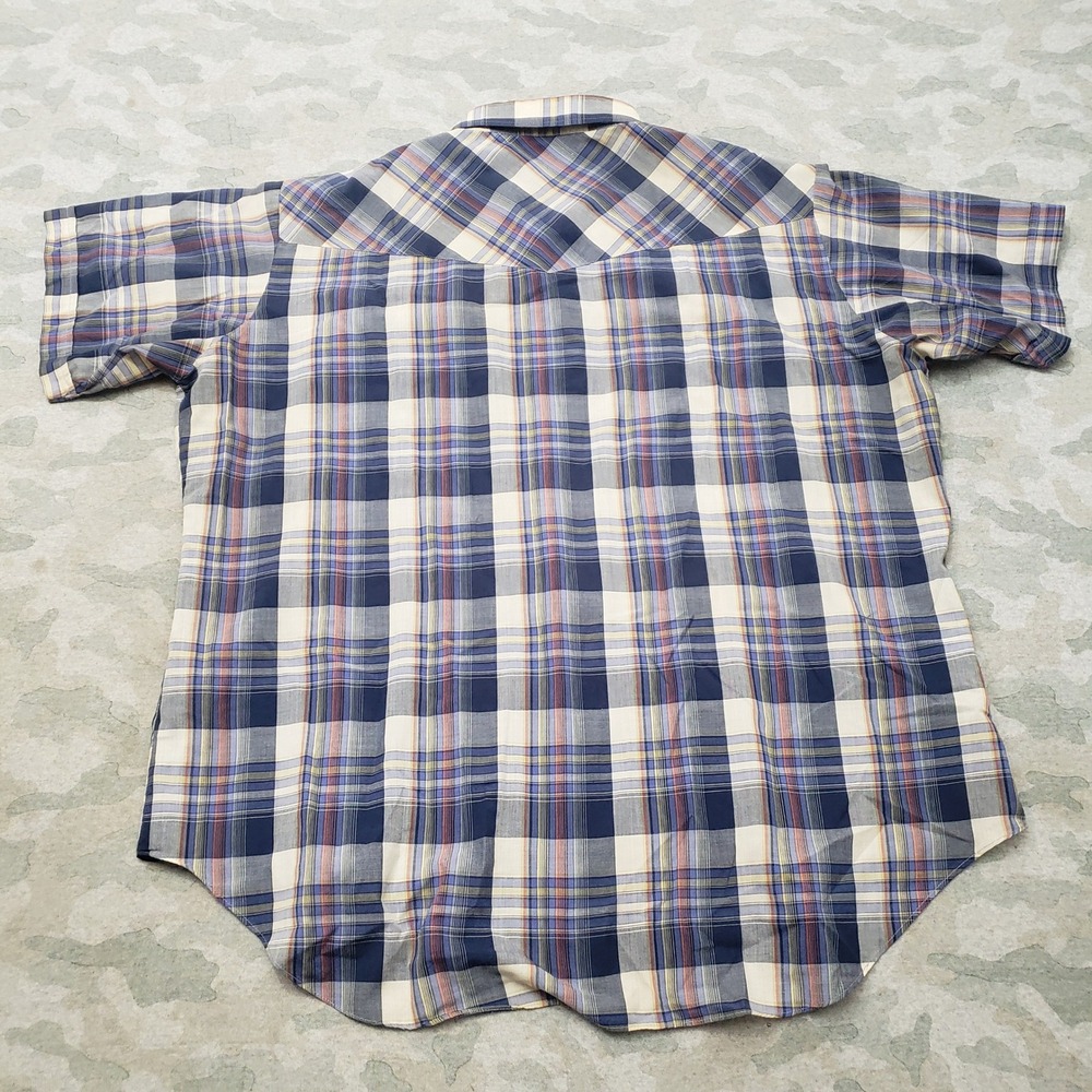 Ely Cattleman Western Shirt Mens 2XL Blue Plaid Pearl Snap Short Sleeve Rodeo - Picture 5 of 8